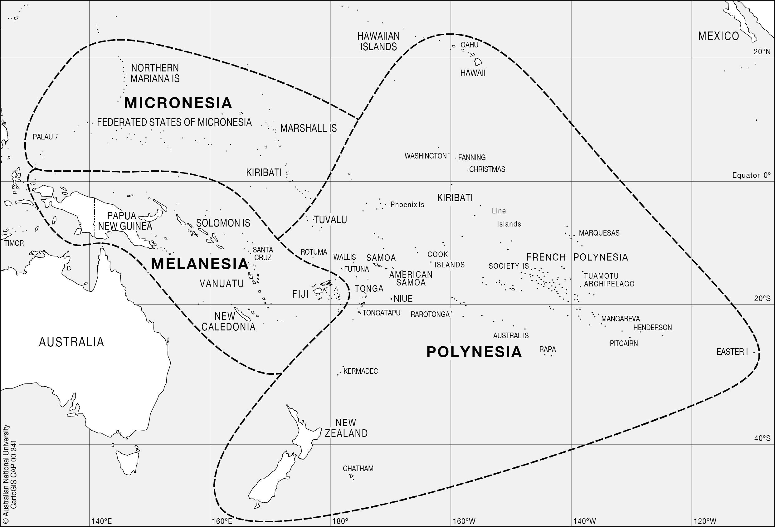 La Oceanía insular pura se divide en 3 subregiones: Micronesia, Melanesia, y Polinesia. ¿Podrías asignar a cada una estas islas?